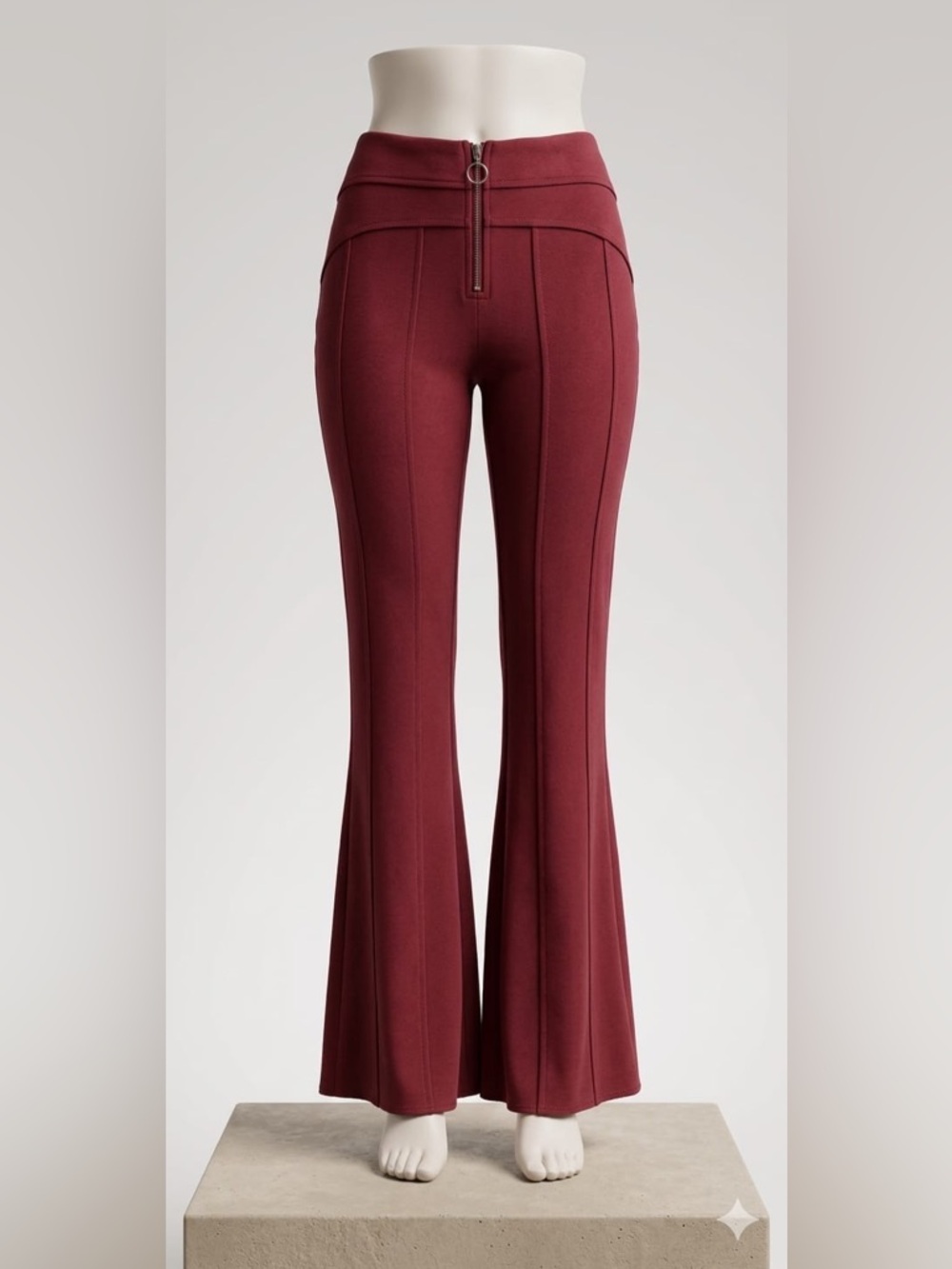 Free People Burgundy High-Rise Flared Ponte Pants